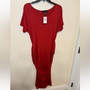 Ashley Stewart Red Scoop Neck Dress ruched sides